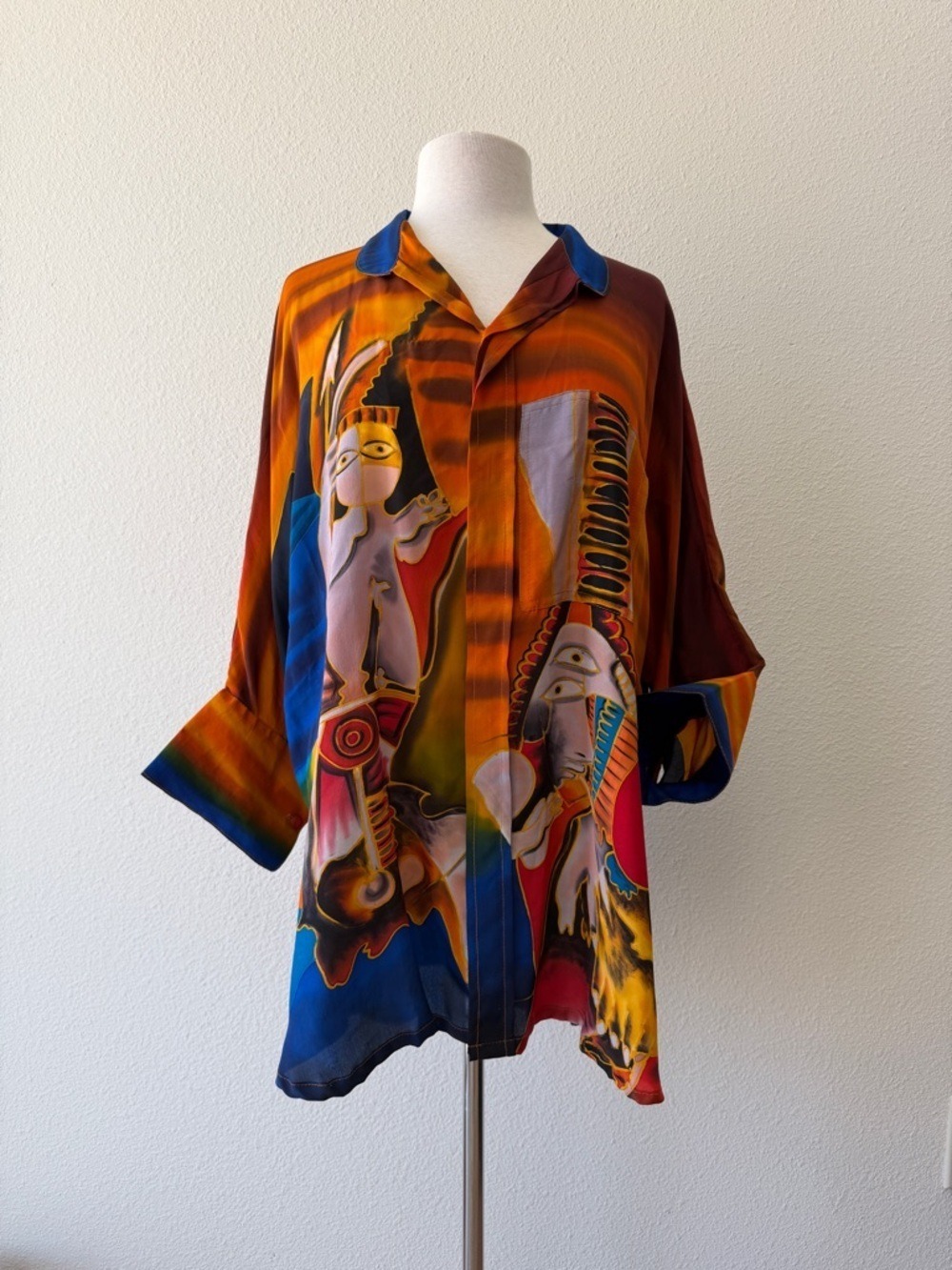 DILEMMA DHUN SHROFF 100% SILK Top Handpainted Mask Abstract Art All Size